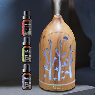 Diffuseur d'huiles essentielles d'aromathérapie Design ajouré Lumière de nuit LED 7 couleurs Humidificateur avec arrêt automatique et silencieux pour le sommeil