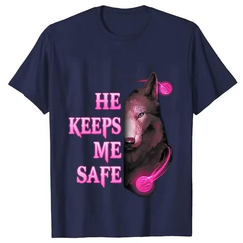 She Keeps Me Strong He Keeps Me Safe Couple Matching T Shirt Wolf Couple T Shirt Casual Black LOVER Shirt Tops Valentine Shirts