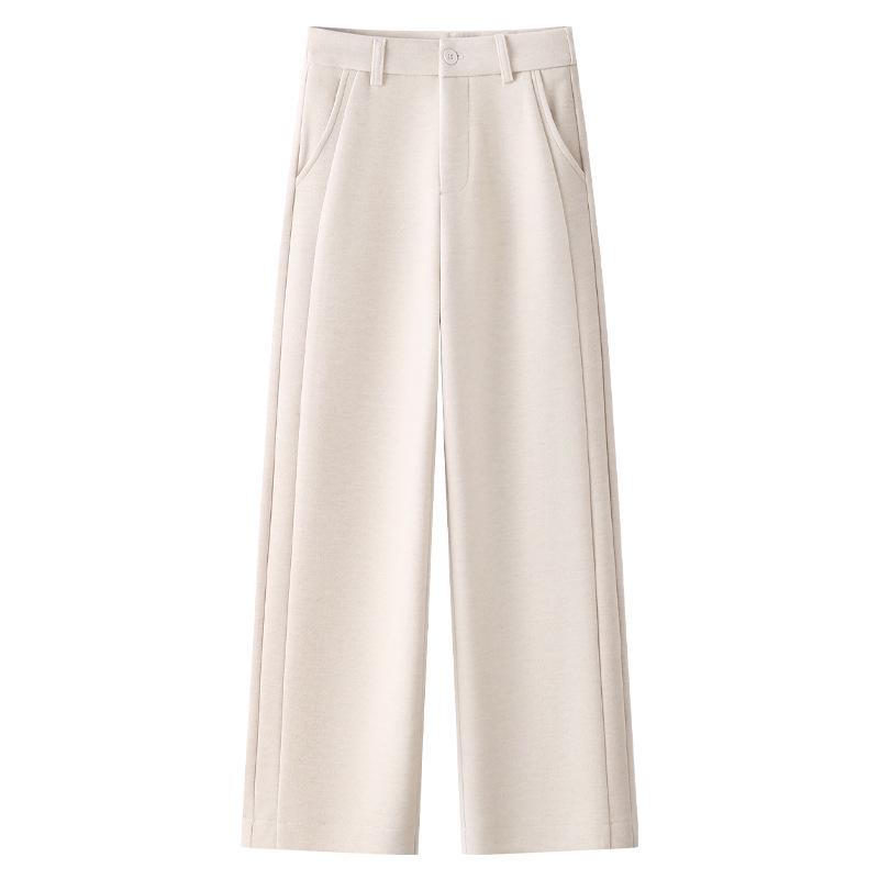 

2024 Women s Beige Wool Wide-Leg Pants: Soft, Thickened, Nine-Point Length for Autumn/Winter M