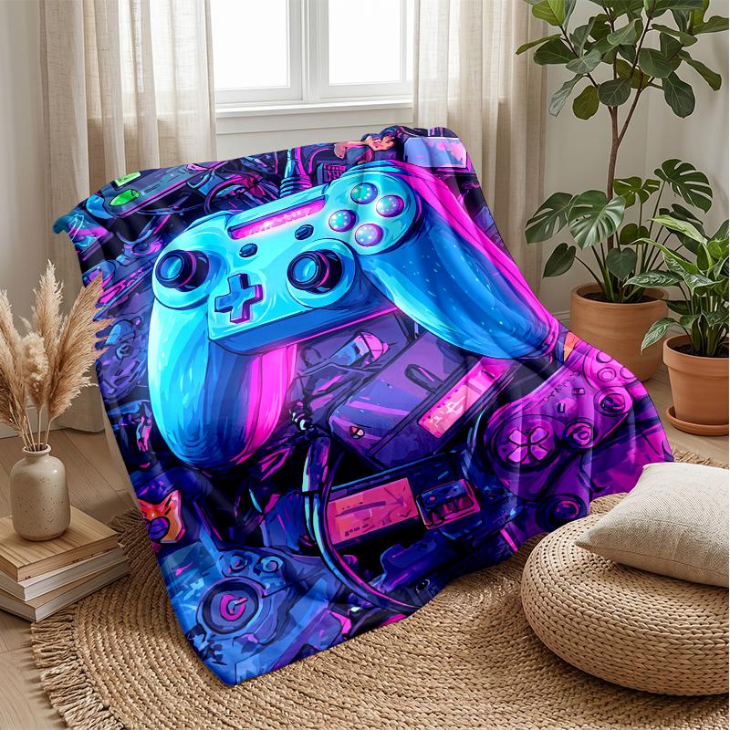Neon Gaming Controller Theme blanket Lightweight Warm Flannel Blanket Decorative Throw Blanket for Home Decoration