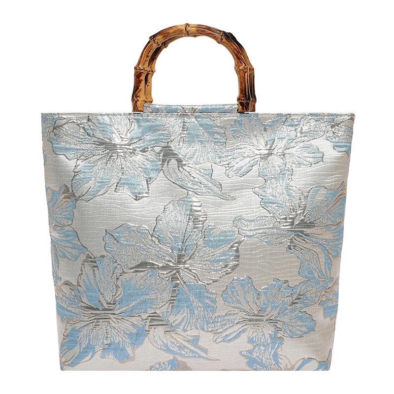 Vintage Green Bottom Dark Red Jacquard Canvas Large Capacity Bags, Women's Handbag, Portable Storage Zipper Closure