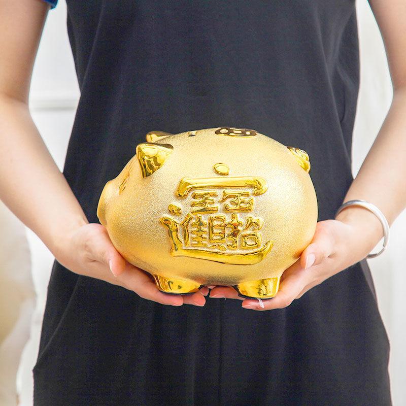Creative Wealth piggy bank Coin storage jar Ceramic Craft Golden Pig Ornament Children's room decor figurine everything is fine