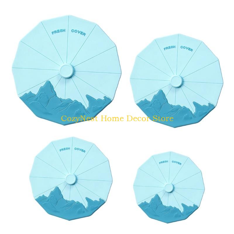 

92MF Set of 4 Versatile Bowl Lids Reusable Silicone Stretch Bowl Covers Round Shaped Tin Cover Kitchen Storage Accessories синій