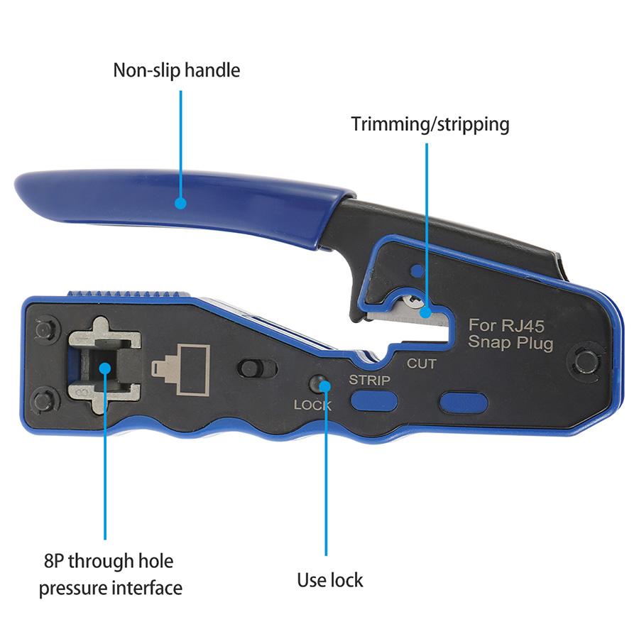 RJ45 Pass Through PRO HD Crimping Tool Crimper Cat 5 5e 6 7 Connector LAN