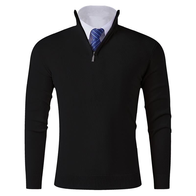 

Knitted Sweater Men s Young Father s Clothing Casual Base Warm Half Zipper Top Sweater 3XL чёрный