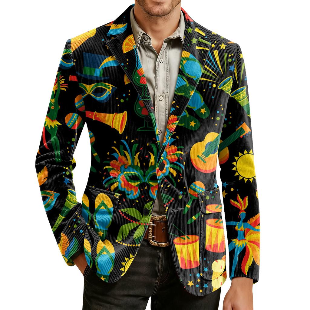 Herren Bedruckter Kord Samt Taschen Anzug Jacke Cardigan Herren Freizeitanzug
