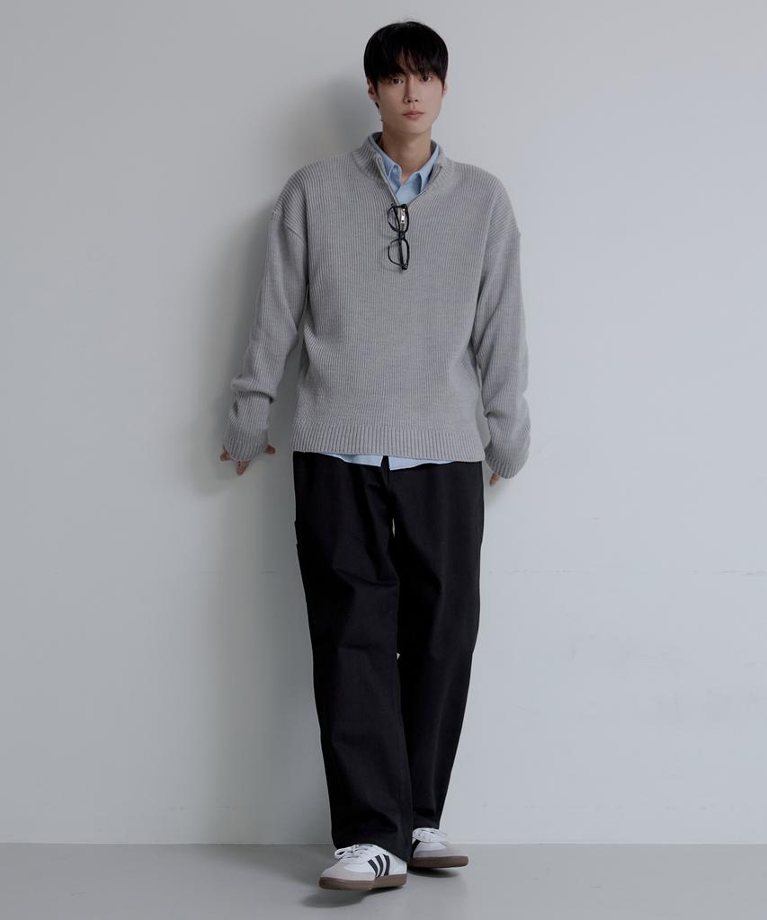 NODU Quarter Half Zip Ribbed Knit [Gray]