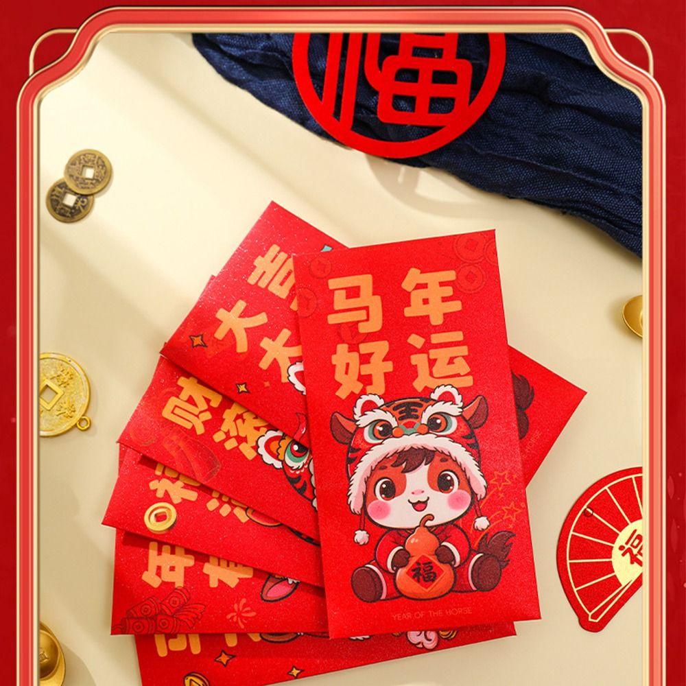 6Pcs/Set Traditional Paper 2026 Horse Year Red Envelope Red Packet  New Year