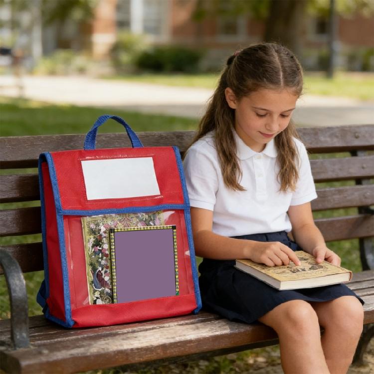 4 Colors Kids Book Transport Bag With Transparent Front And Adjustable Strap For Quick Opening And Closing