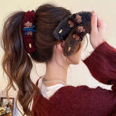Fashionable Minimalist Teddy Bear Plush Hair Claw Clip – Versatile and High-End Headwear
