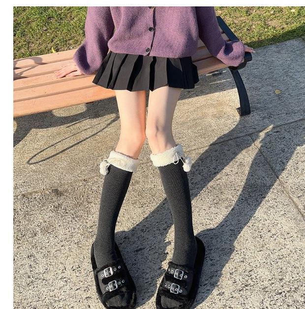 Hairball Plush Lolita Knee Socks Children Autumn And Winter Long Tube Thickened Japanese Jk Lolita White Calf Socks