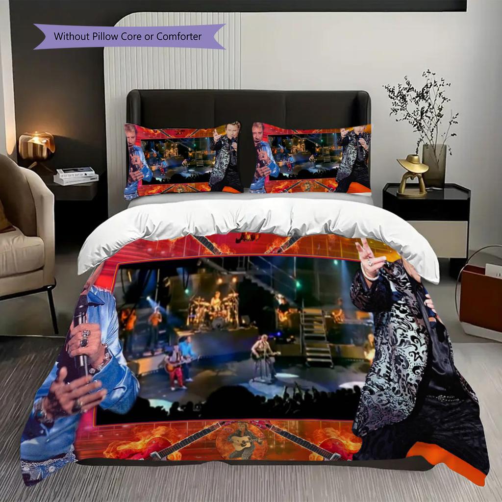 Johnny Hallyday Three-piece set (1 * duvet cover + 2 * pillowcase, without core) 2D Flat Christmas birthday gift Soft and comfortable Bedding set