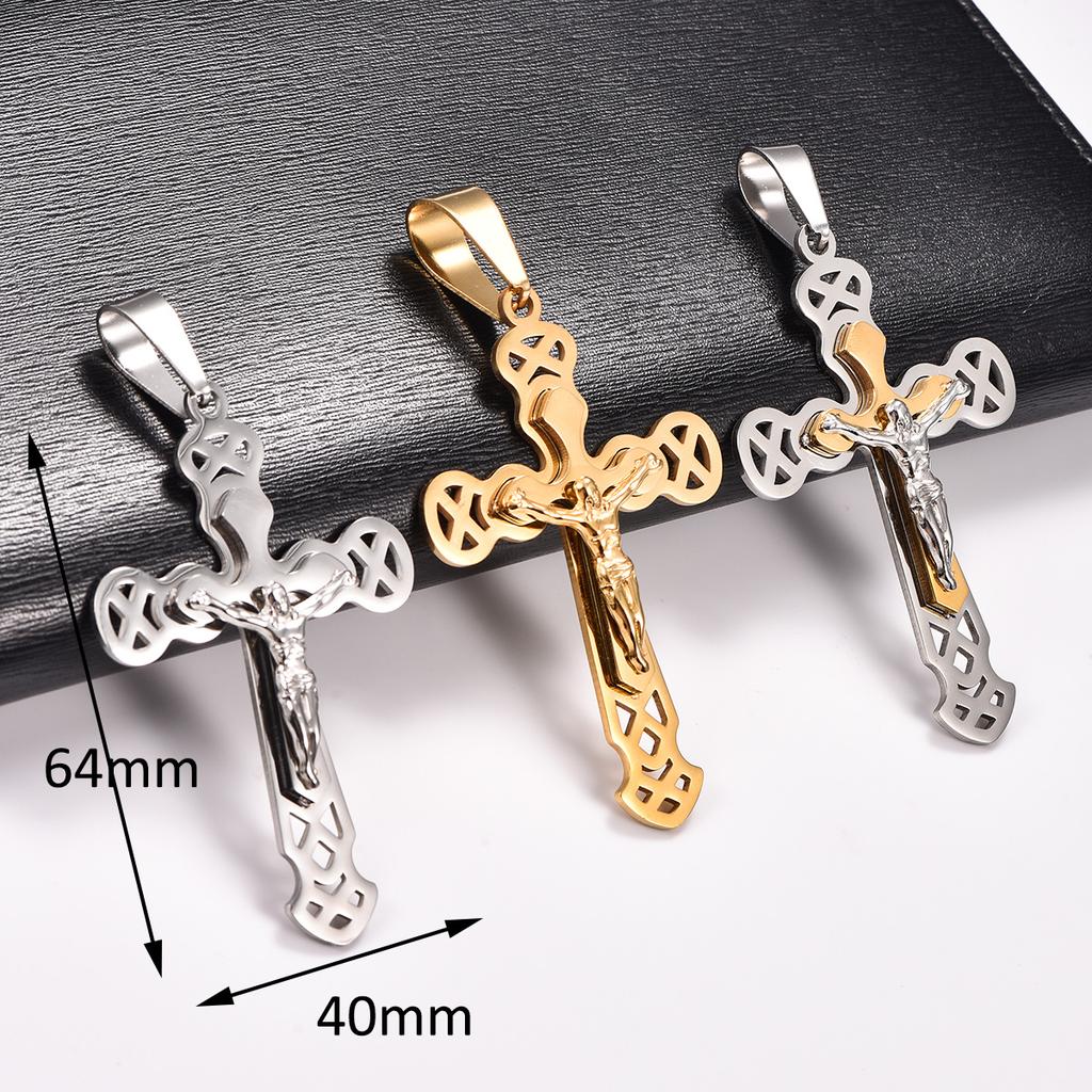 Stainless Steel Punk Jesus Crucifixion Cross Pendant Necklace for Women Men Religious Faith Prayer Charms Chain Metal Jewelry