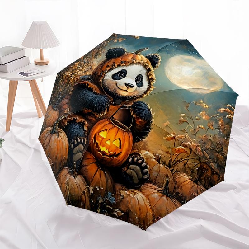 1pc Pumpkin Panda Halloween Festival Gift Umbrella Automatic Opening/Closing, Portable Folding Design, 8-Bone Iron Frame Outdoor Umbrella for Fan