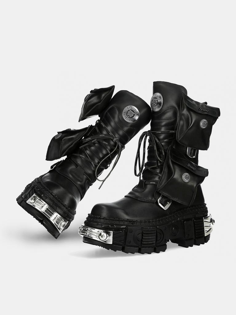 Mote 2024 Nye Punk Dame Plattform Ankelstøvletter Dames Rock Rund Tå Snøring Mote Retro Chunky Sko Metalldekor Korte Støvletter