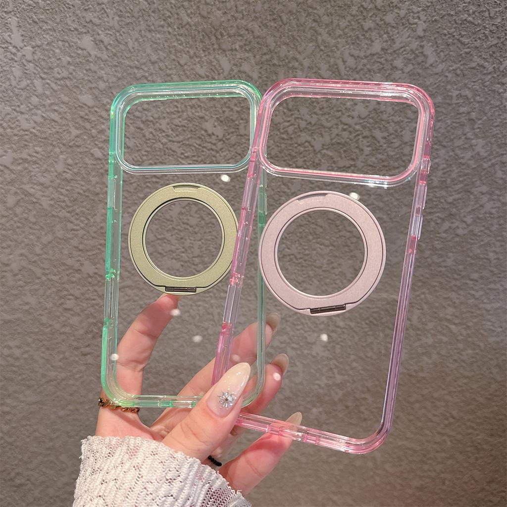 Acrylic ice crystal rotating bracket, mobile phone case, Apple 18promax high transparency all-inclusive anti-skid, suitable for iPhone17.