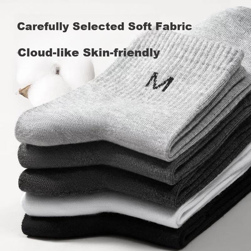 BOPRUIEY 10 Pairs Men's Socks Cotton Mid-Calf Black Business Casual Long Socks
