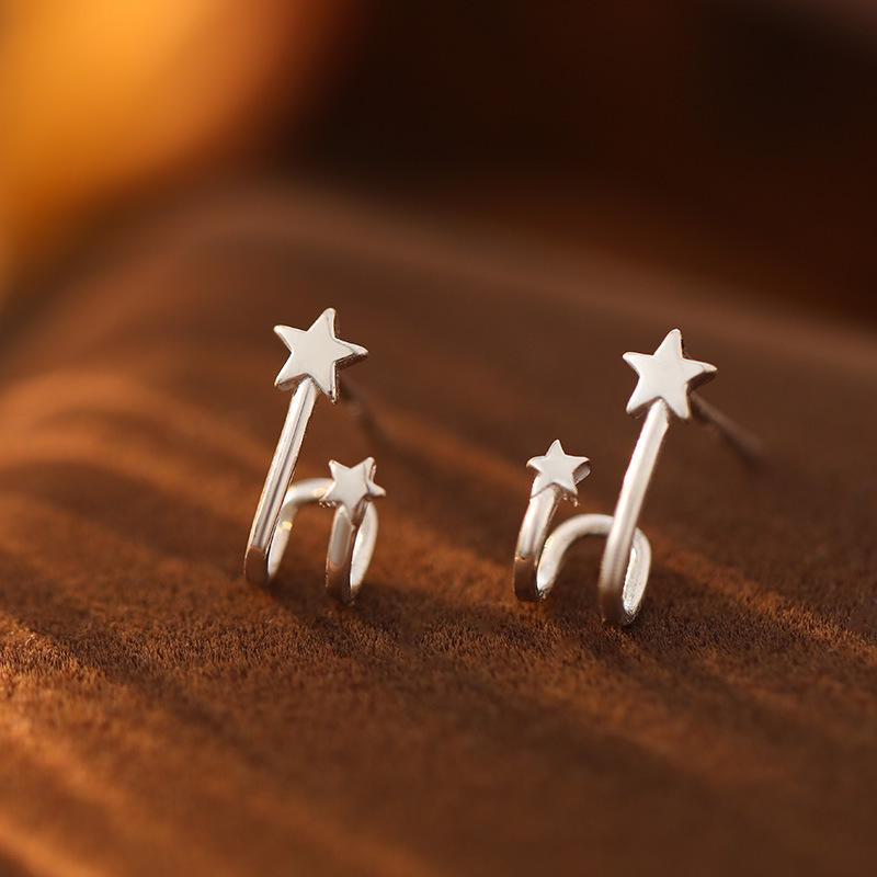 

Серьги-каффы Banyan Tree S925 из серебра в корейском стиле со звездами для женщин — простые, стильные, небольшого размера, новые модные студенческие украшения для ушей. ES1095 серебряный