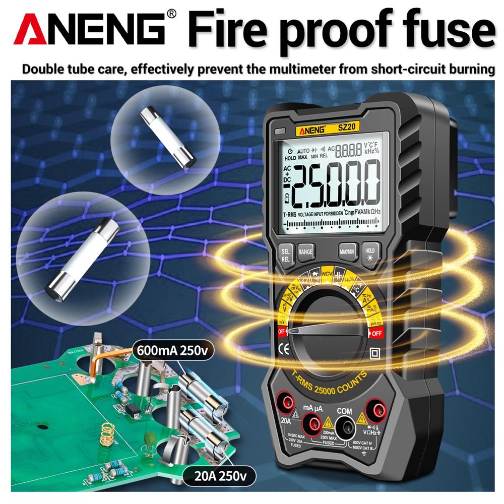 New ANENG SZ20 Professional Digital Multimeter Electric 25000 Counts AC/DC Current Meter Voltage Tester for Car Ohm Temp Capacitor & Digital Display