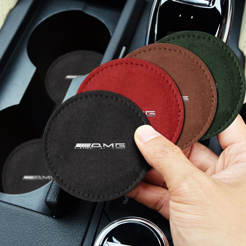 1/2Pcs Car Cup Holder Pad PU Leather Slot Non-slip Coaster Mat For Mercedes Benz AMG GLE GLS GLC CLA GLB ML W204 W206 W205 W212 W203