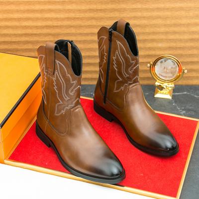 European and American Western Cowboy Boots Trendy Men's Shoes Tooling Fashionable Retro Zipper Martin Boots High-top Boots