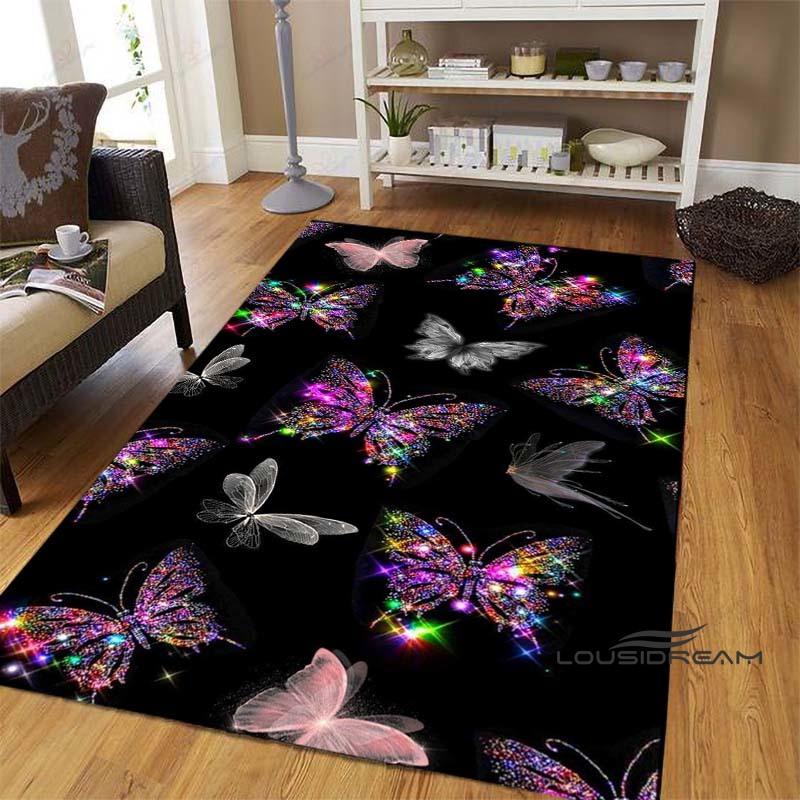 Dreamy Purple Butterfly Pattern Rugs for Living Room Bedroom Area Rugs Child Room Play Rug Cartoon 3D Printing Kids Game Mats001