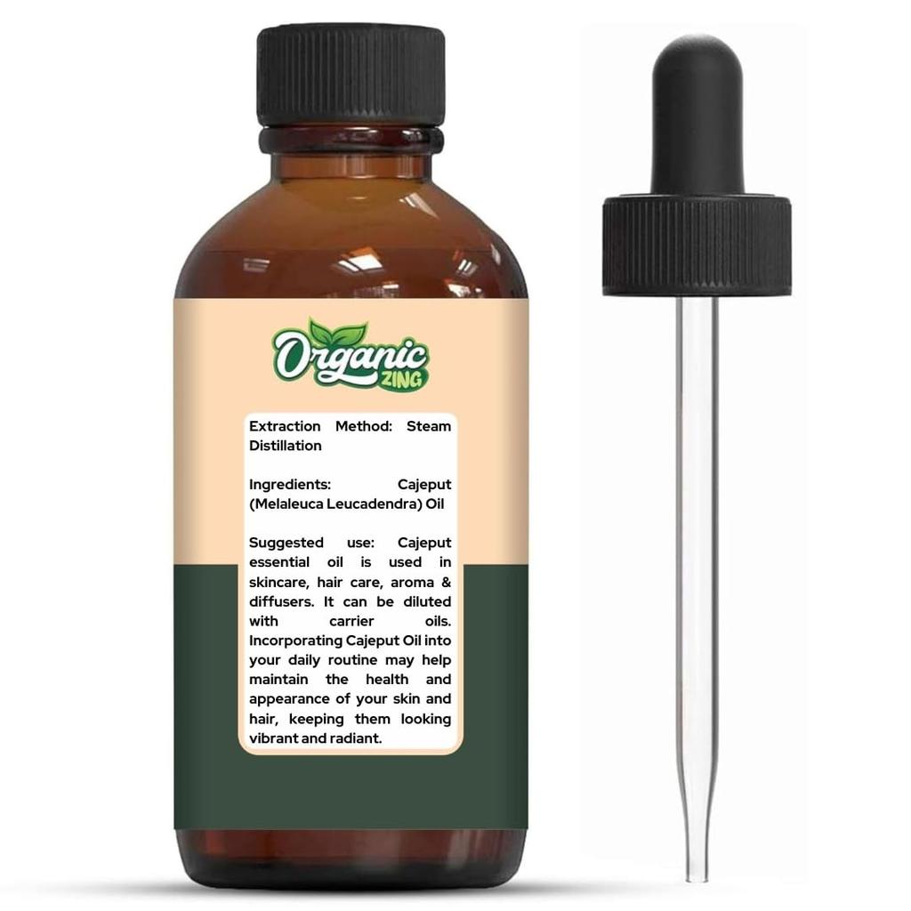 Organic Zing Cajeput (Melaleuca Leucadendra) Oil | Pure & Natural Essential Oil for Skincare, Hair care, Aroma & Diffusers - 30ml/1.01fl oz