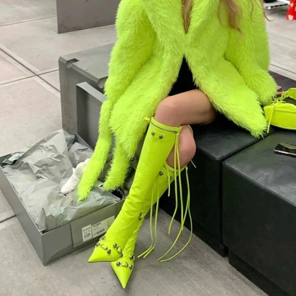 Fashion Sexy Knee High Boots 2024 Winter Boots Brand Design Super High Thin Heels With Rivet Retro Fashion Cool Women Shoes Big Size 46