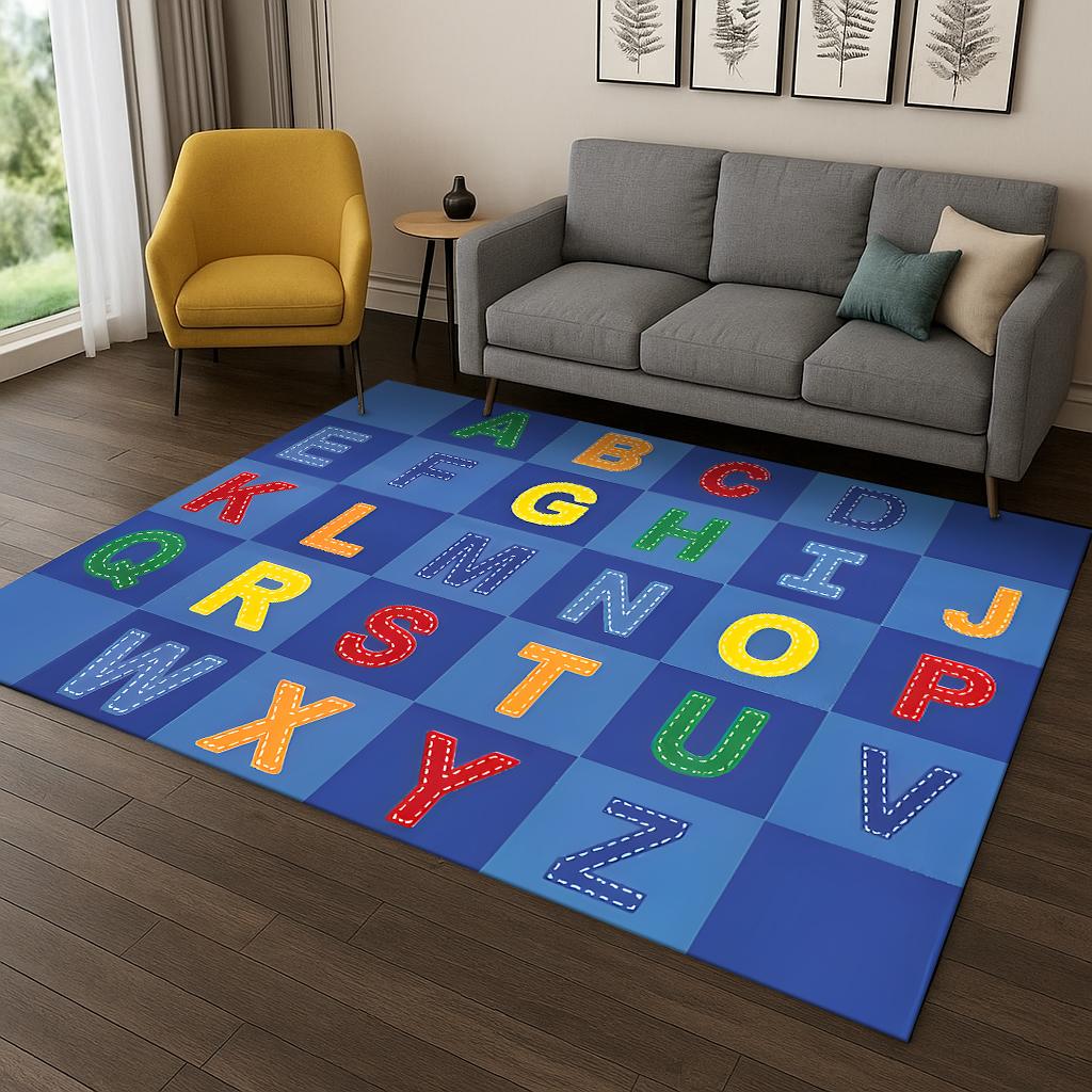 Kindheit Frühe Bildung Buchstaben Cartoon Spielteppich Teppich für Wohnzimmer Sofa Zuhause Schlafzimmer Fußmatte Dekor, Spielzimmer Rutschfeste Matte