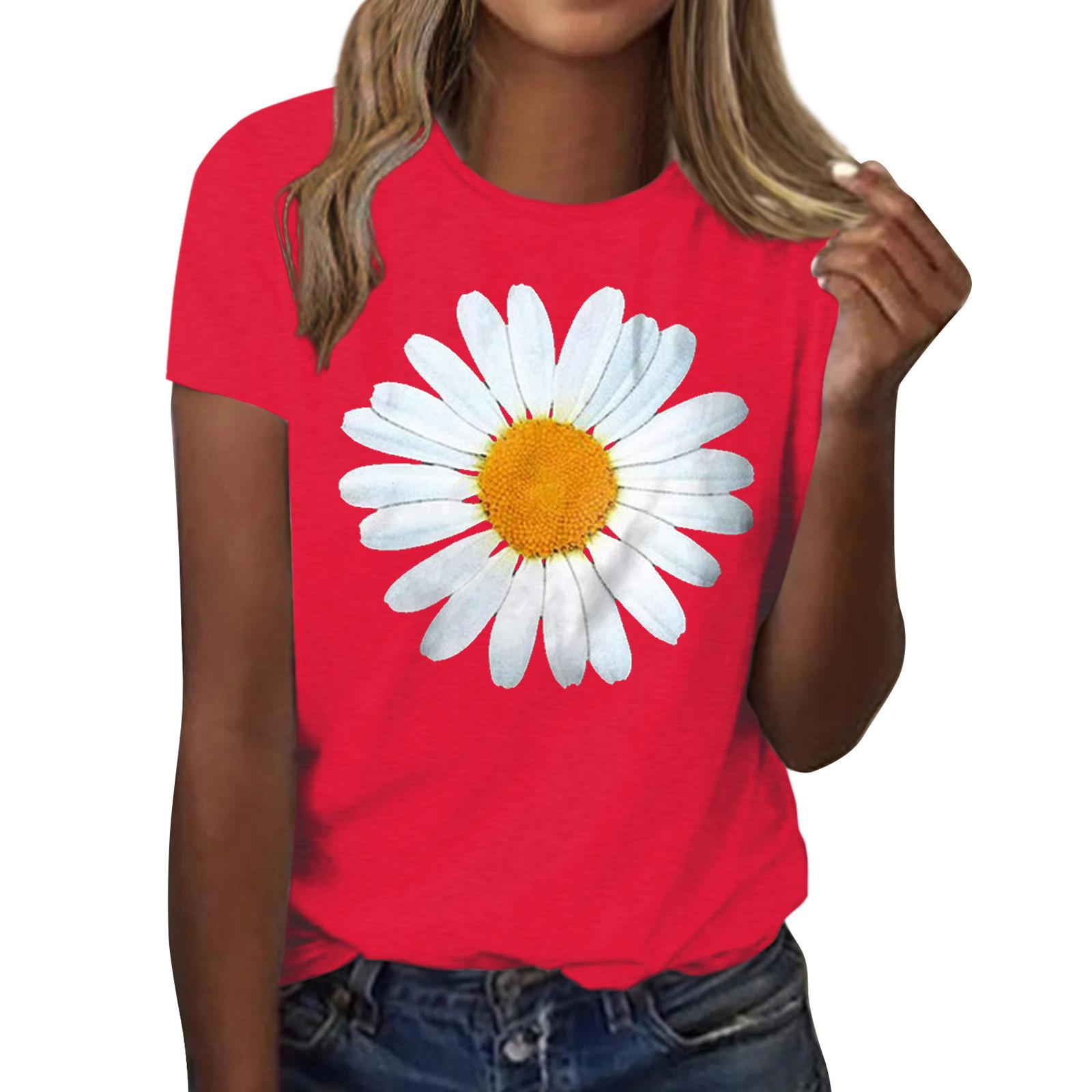 

(SU)Женская милая летняя свободная рубашка с короткими рукавами и круглым вырезом спереди, с короткими рукавами и принтом