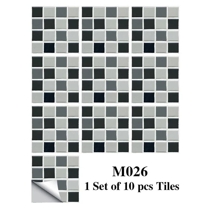 New 10Pcs Mosaic Tile Stickers Crystal Self-adhesive Kitchen Wall Stickers Living Room Bathroom Decoration PVC