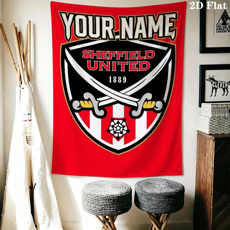Tapisserie murale personnalisée Sheffield United FC Accroche murale esthétique Couverture en tissu imprimé Tapisseries décoratives pour chambre à coucher salon décoration de la maison