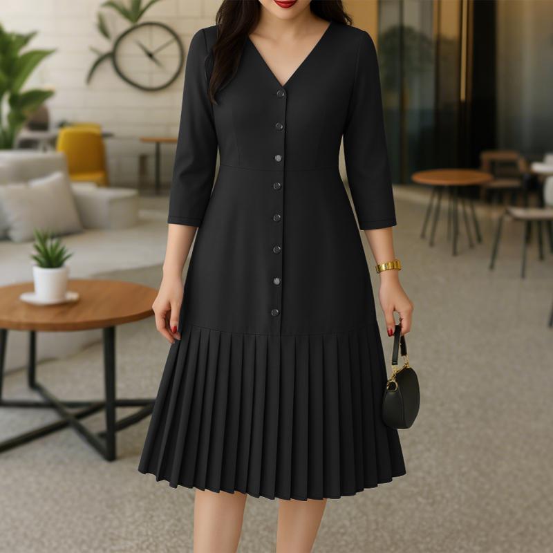 

ZANZEA Женское повседневное платье с V-образным вырезом, однотонное, свободного кроя, с рукавами 3/4 5XL чёрный