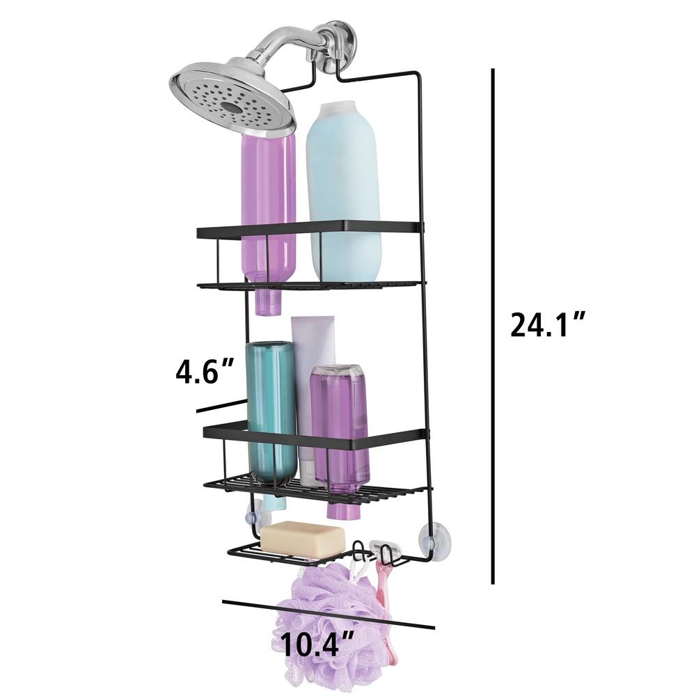 Rust Resistant Shower Caddy with 2 Shelves Soap Tray Hooks Non Slip Hanging Bathroom Storage Solution