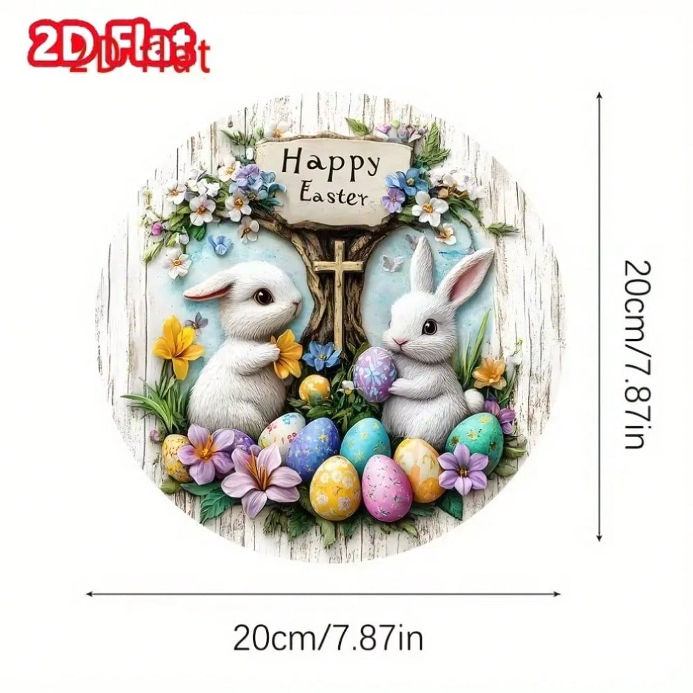 Metal Tin Sign Rabbit Easter Eggs Wall Art Rustic Porch Holiday Home Decor 20x20