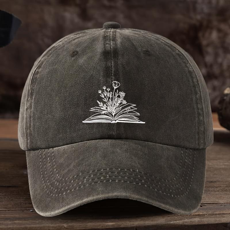 Fashionable Book Flower Print Baseball Cap Versatile Outdoor Leisure Fishing Hat Sun Visor Peaked Cap Travel Hat
