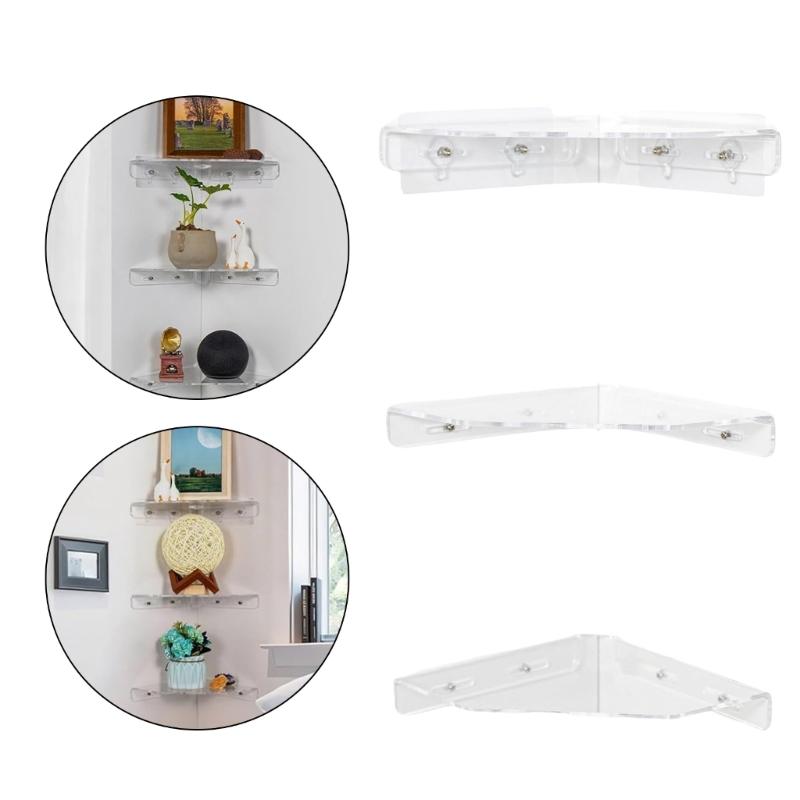 3 Piece Set Wall Mounted Acrylic Shelves Damage Frees Floating Storage Solution Contemporary Corner Shelf