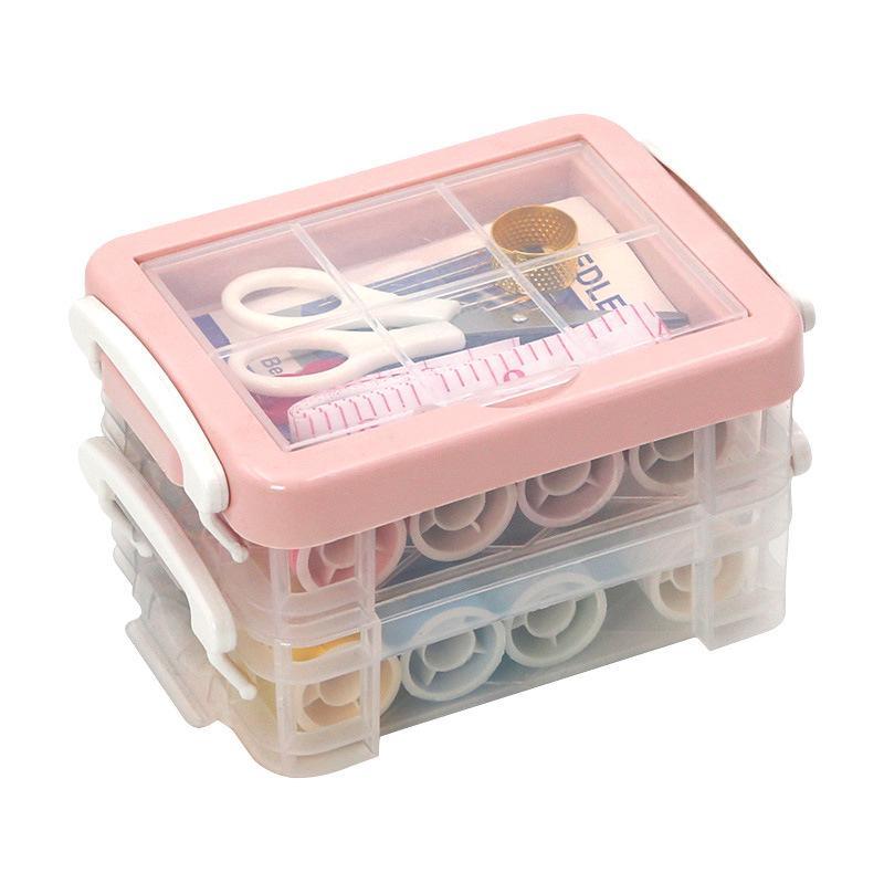 

30 Pieces Sewing Bag Set Household Sewing Box Sewing Portable Large Three-layer Manual Sewing Storage Box рожевий
