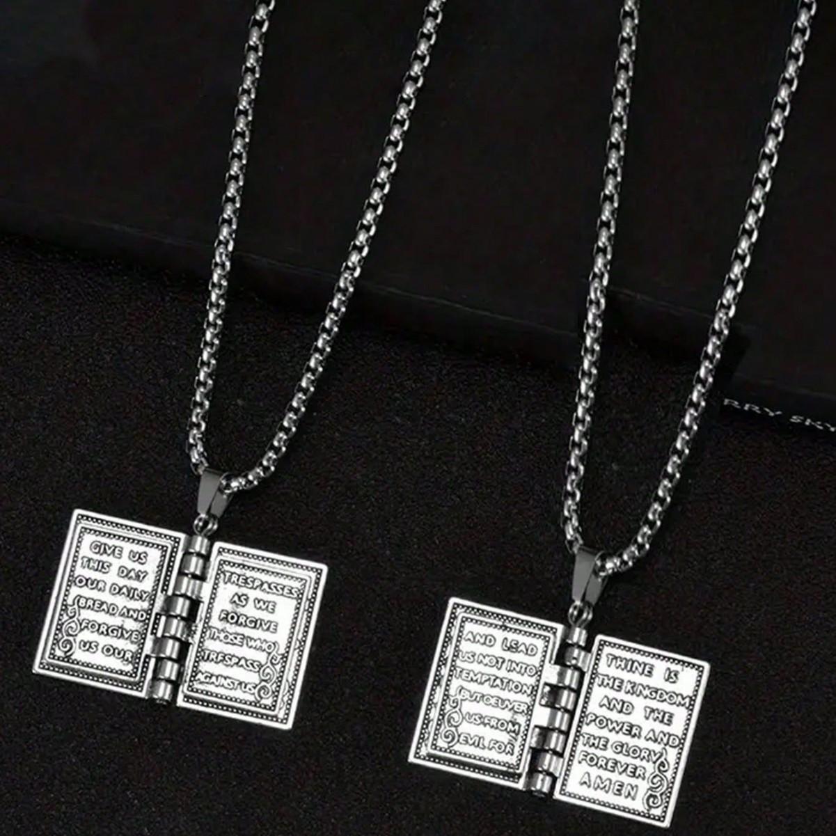 

1pc Fashion Alloy Polished Bible Book Design Pendant Necklace for Men and Women Vintage Turned Bible Necklace Gifts for Friend Sliver
