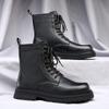 New Casual Leather Mens High Top Shoes Classic Motorcycle Boots British Style Mid-Calf Ankle Boots Thick Bottom Male Basic Boots