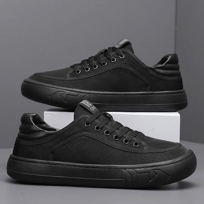Męskie płócienne buty skate na lato, sznurowane, czarne trampki na platformie dla mężczyzn, oddychające, uliczne, lekkie, komfortowe, codzienne obuwie