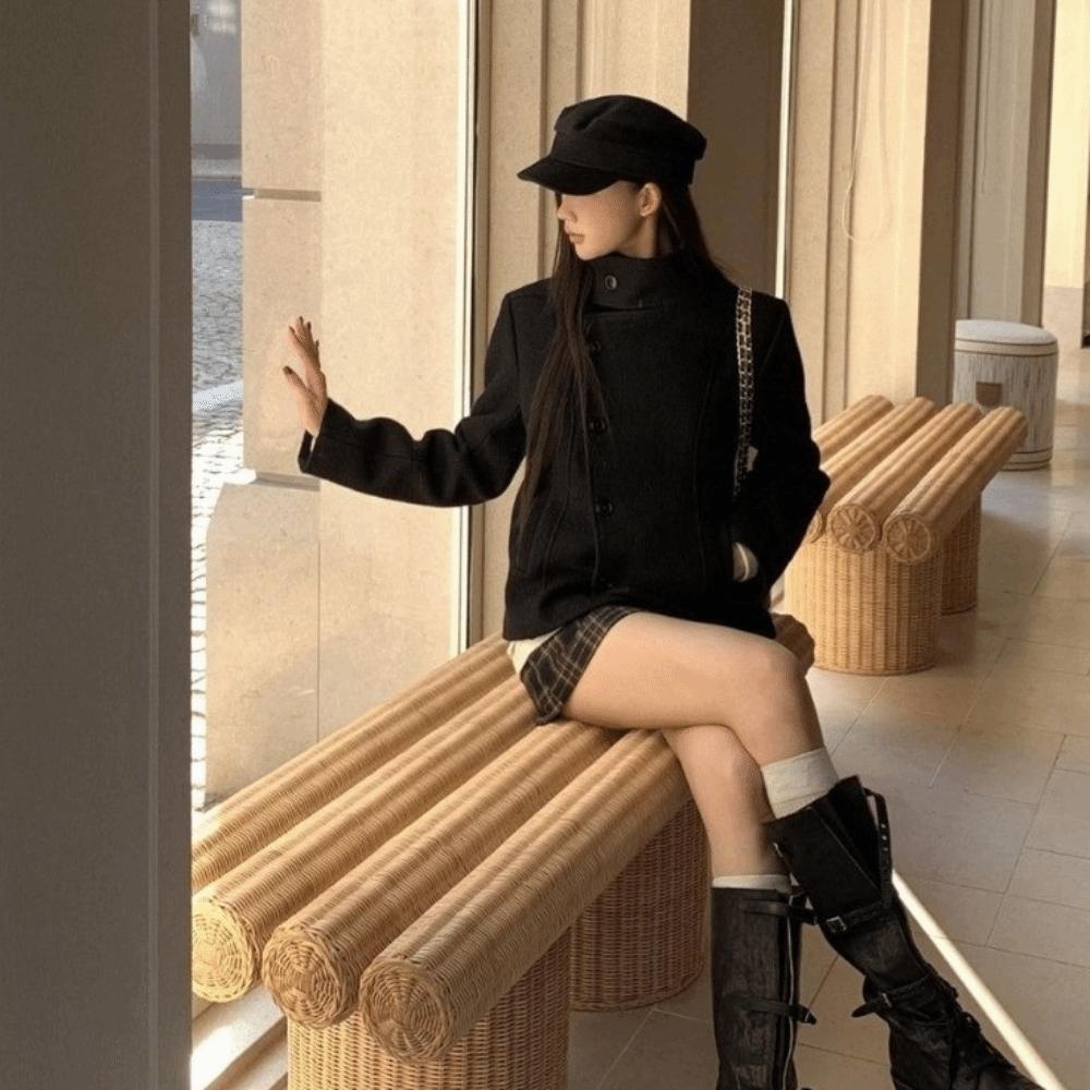 Stehkragen Dicker Mantel Einfarbiger Übermantel Mode Lässige Jacken Street Style