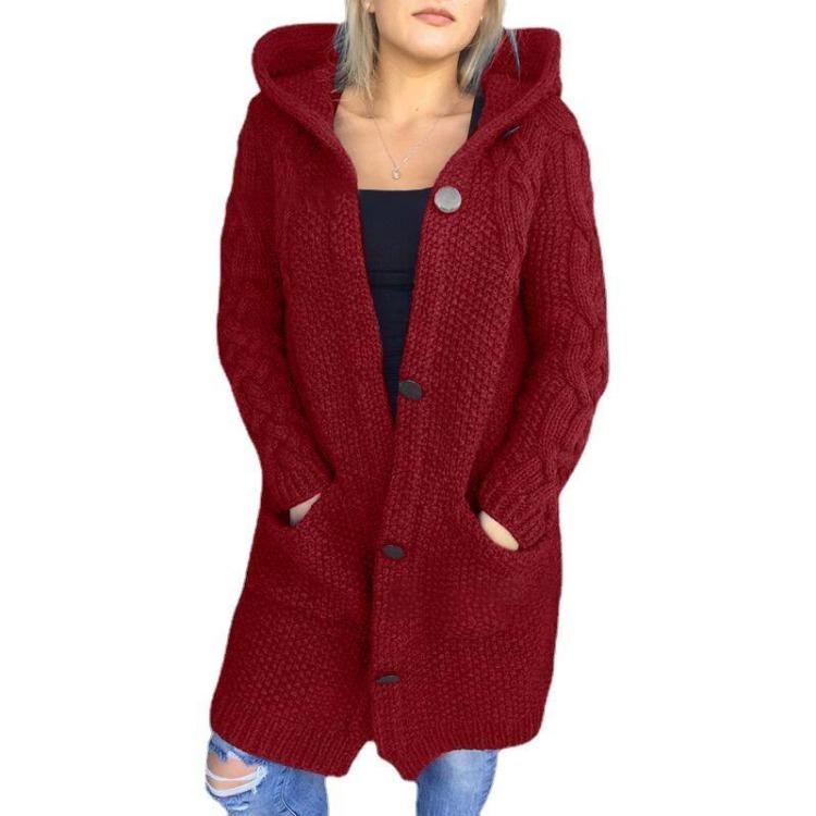 Plus Size Women Knit Sweater Hooded Cardigan Jacket Thickened Long Autumn Winter
