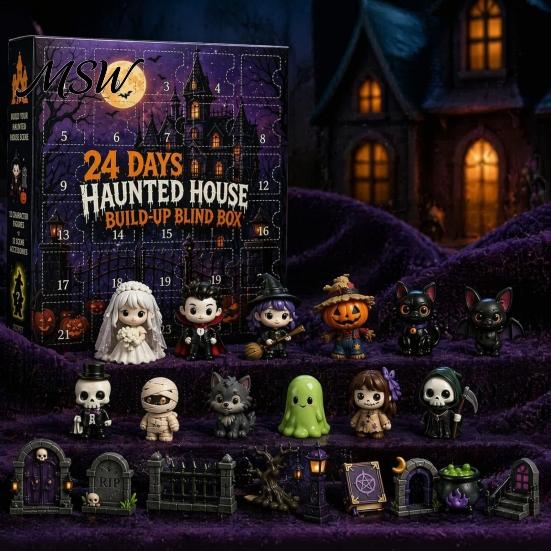 Halloween-Mitgebsel für Kinder Adventskalender 2026, 24 Tage Countdown mit sicheren Spielzeugen Kinder Sammler Mini-Figuren, Gruselige Puppenfiguren Kinder,