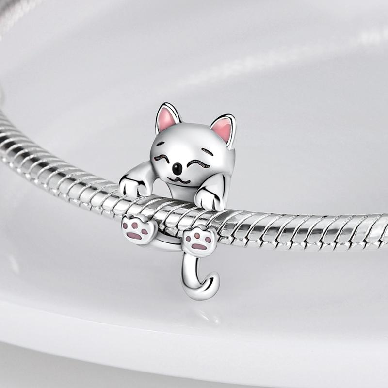Original 925 Sterling Silver Charms Heart-shaped Paw Print Cat Kitten Pet Charm Bead Fit Bracelets Necklace Pendant DIY Jewelry