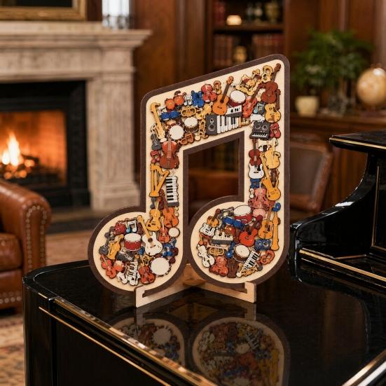 Ornament Puzzle Jigsaw Notă Muzicală Instrument, Puzzle 3D din Lemn Notă Muzicală, Artă de Afișare Instrumente Muzicale, Cadou pentru Pasionații de Muzică
