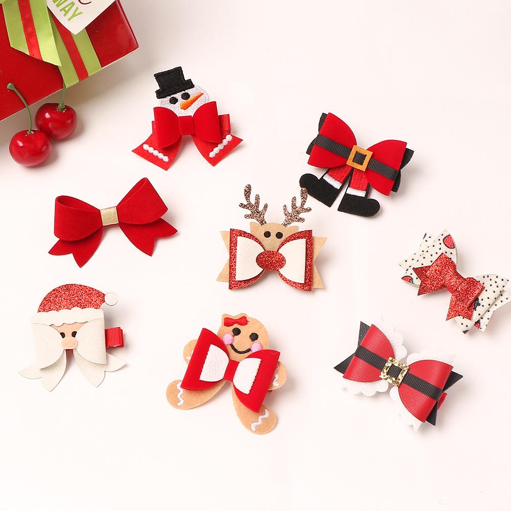 New Children's Christmas Hairpin Bow Red Santa Snowman Deer Hairpin Headwear Girls Kids Hair Accessories