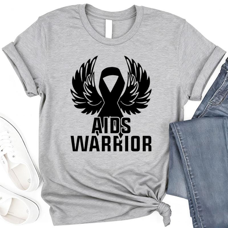 Aids Virus Warrior Shirt World Aids Day Fight Hiv Walk Shirts Fight Against Casual  Outdoors High Quality Cotton Shortsleev