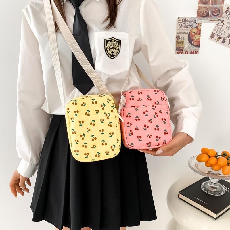 Corduroy mini Korean messenger bag 2026 new student small satchel fashionable simple personalized travel mobile phone bag