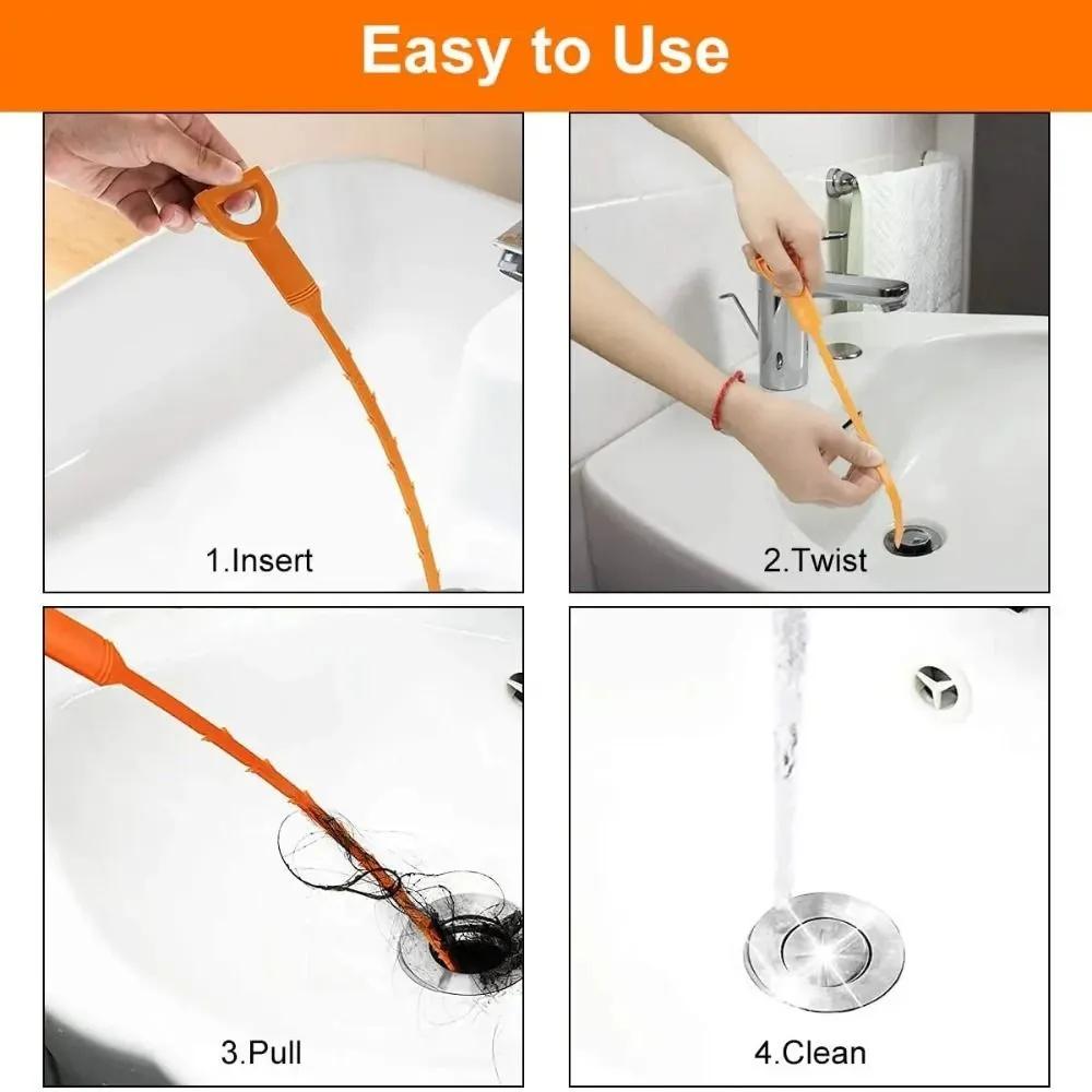 Bathroom Hair Drain Cleaner Tool 51 cm Set of 2